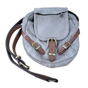 JAS MB Gray Leather Messenger SATCHEL Saddle Bag Vintage Crossbody Y2k Crossbody